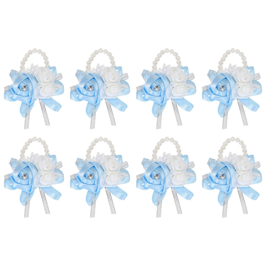 MECCANIXITY 12Pcs Wrist Corsage Artificial Flower Bracelets Rose Wrist Bride Groom Decorative for Wedding Ceremony Prom Party Anniversary Sky Blue