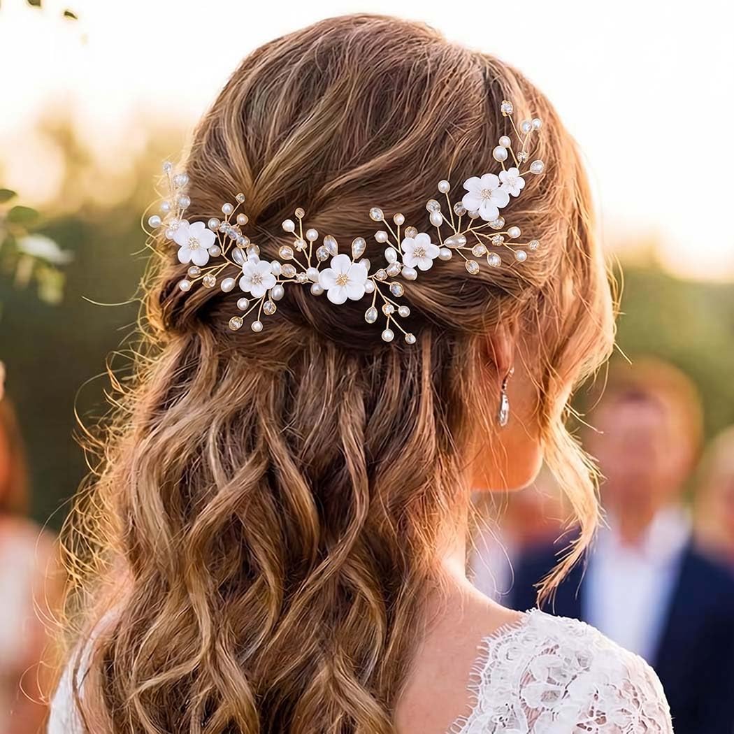 Unicra Silver Pearl Hair Vine Bridal Headpieces Flower Wedding Hair Accessories for Brides and Women (Silver)