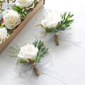 Floroom Royal Blue Rose Wrist Corsage Wristlet Band Bracelet and Men Boutonniere Set for Wedding Flower Accessories Prom Suit Decorations