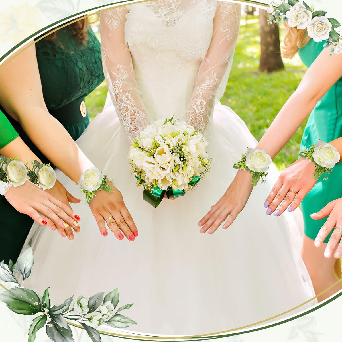 Sherr 24 Pcs Corsage Wristlet for Wedding Bridesmaid Women, White