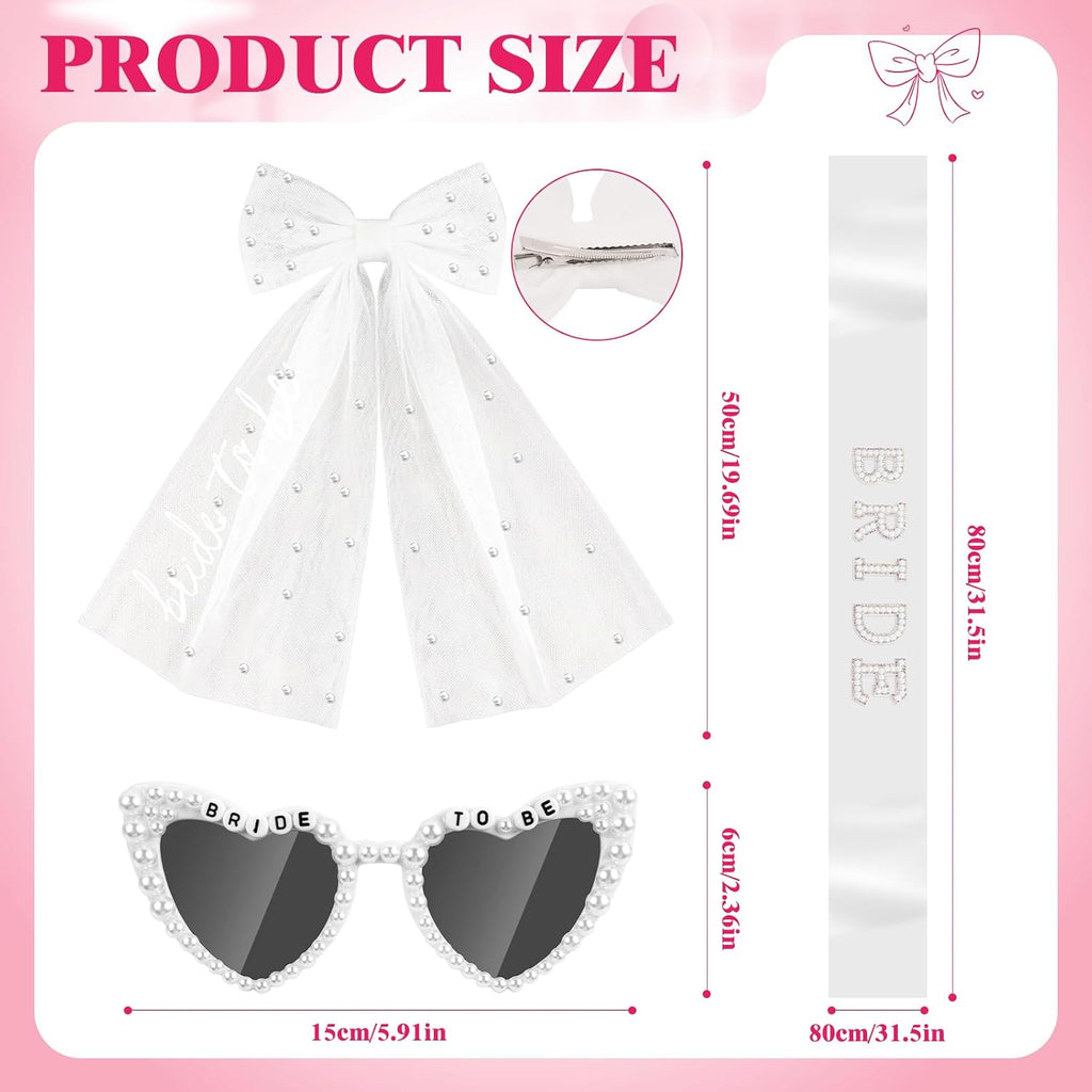 Erythem Bride to Be Set with Veil, Sash & Sunglasses, Bachelorette Party Accessories for Bridal Shower Engagement Wedding