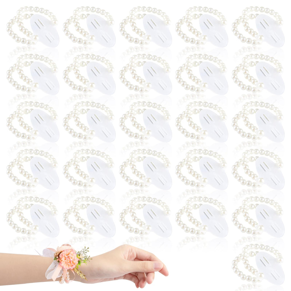 HIONXMGA Corsage Wristlet Band 4 Pcs Pearl Wrist Corsage Bracelets Bands