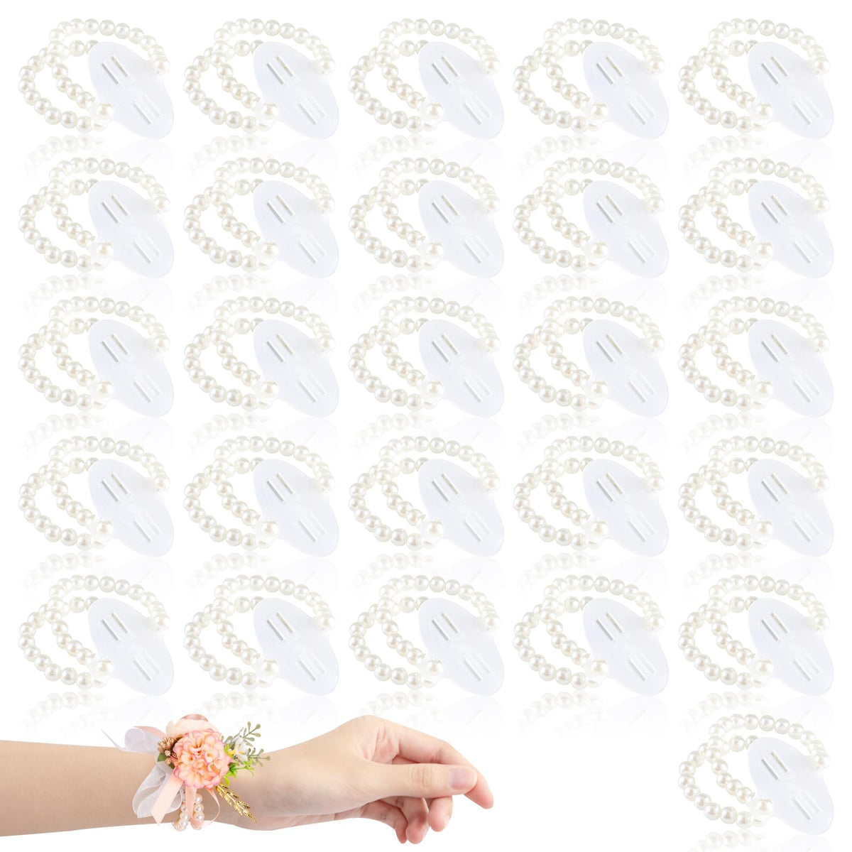 HIONXMGA Corsage Wristlet Band 4 Pcs Pearl Wrist Corsage Bracelets Bands