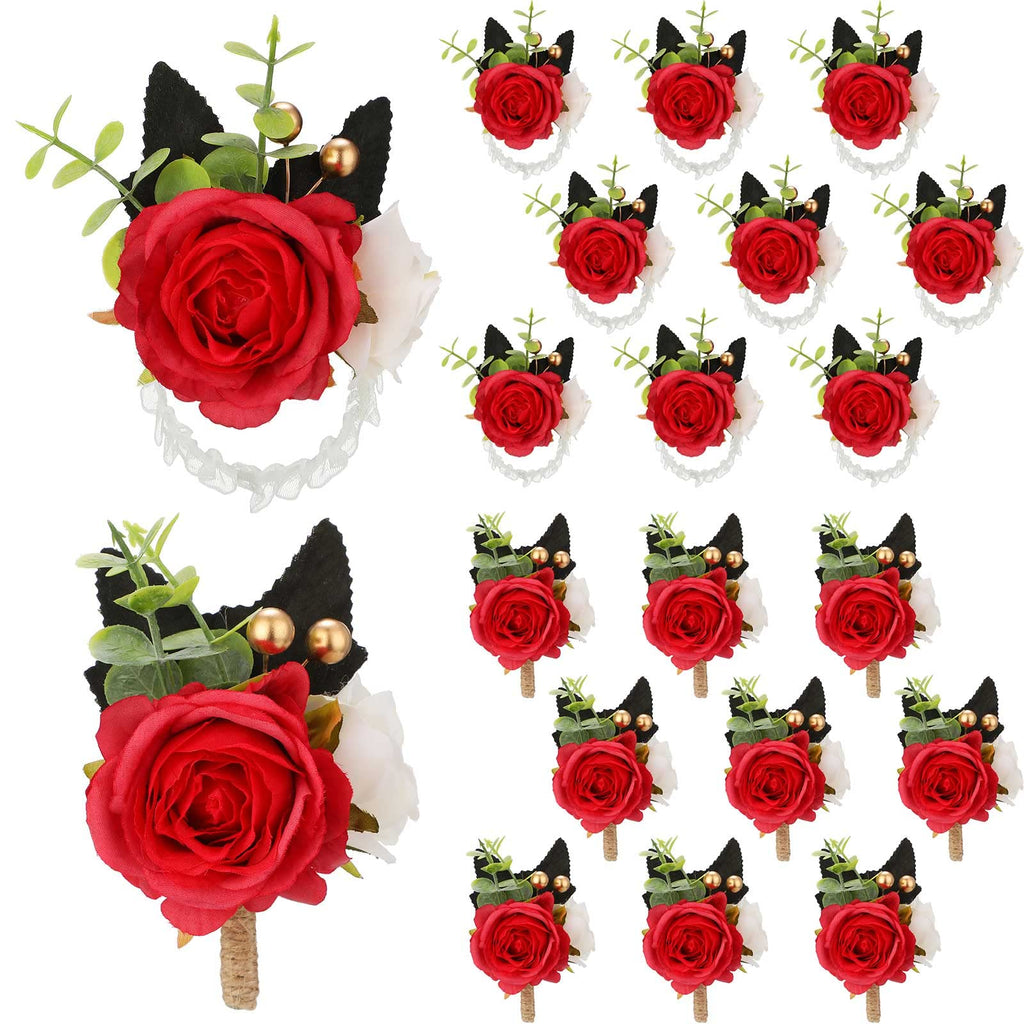 Sherr 20 Pcs Rose Corsage and Boutonniere Set for Wedding, White