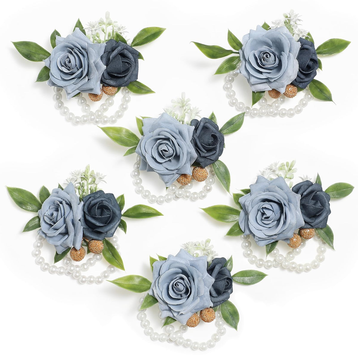 Serwalin 6 Pcs Champagne Rose Wrist Corsage Wristlet for Wedding Prom Party
