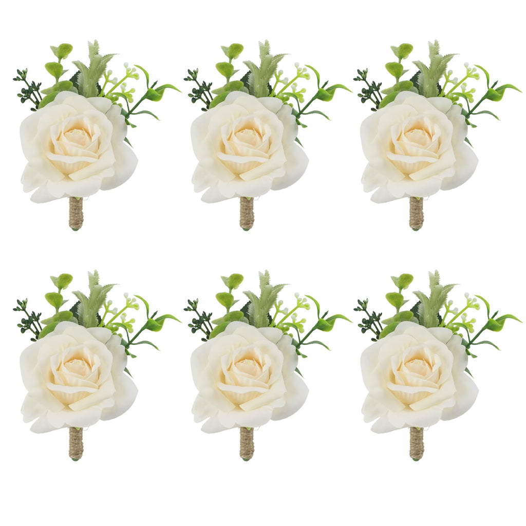 6Pcs Ivory White Faux Rose Wrist Corsages for Wedding, Dance Party