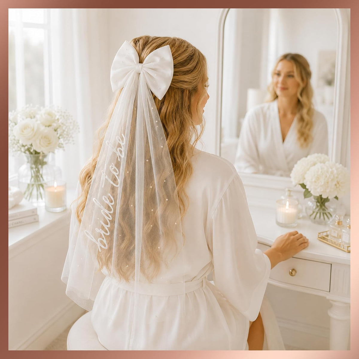 White Pearl Bride to Be Veil with Bride Bow, Bachelorette Party Accessories