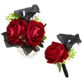 Red Rose Wrist Corsage Wristlet Band Bracelet and Boutonniere Set for Men Women Red Wedding Flower Prom Suit Accessories
