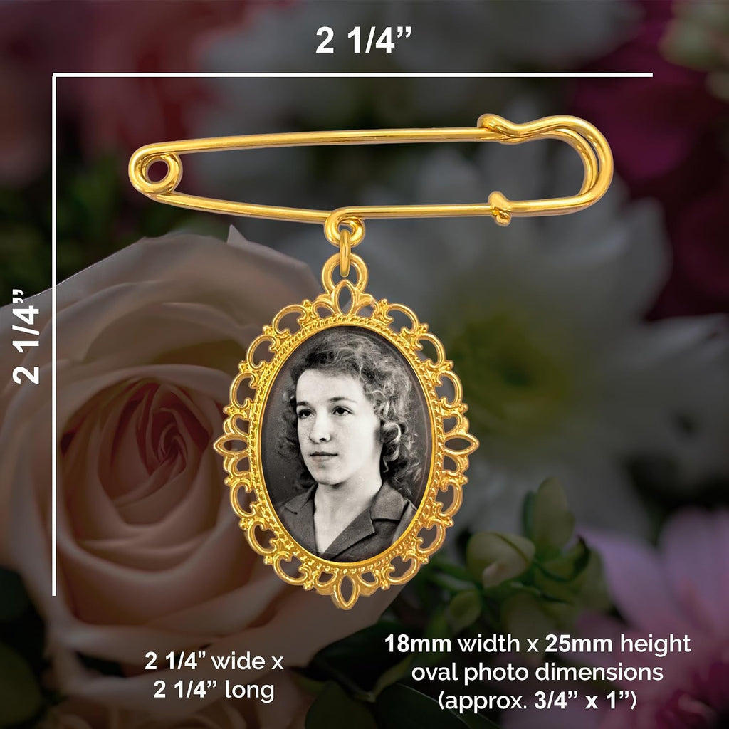 Gold Wedding Bouquet Photo Charm Pin for Bridal Bouquet or Boutonniere Memorial for Mother Father of The Bride or Groom Wedding Accessory