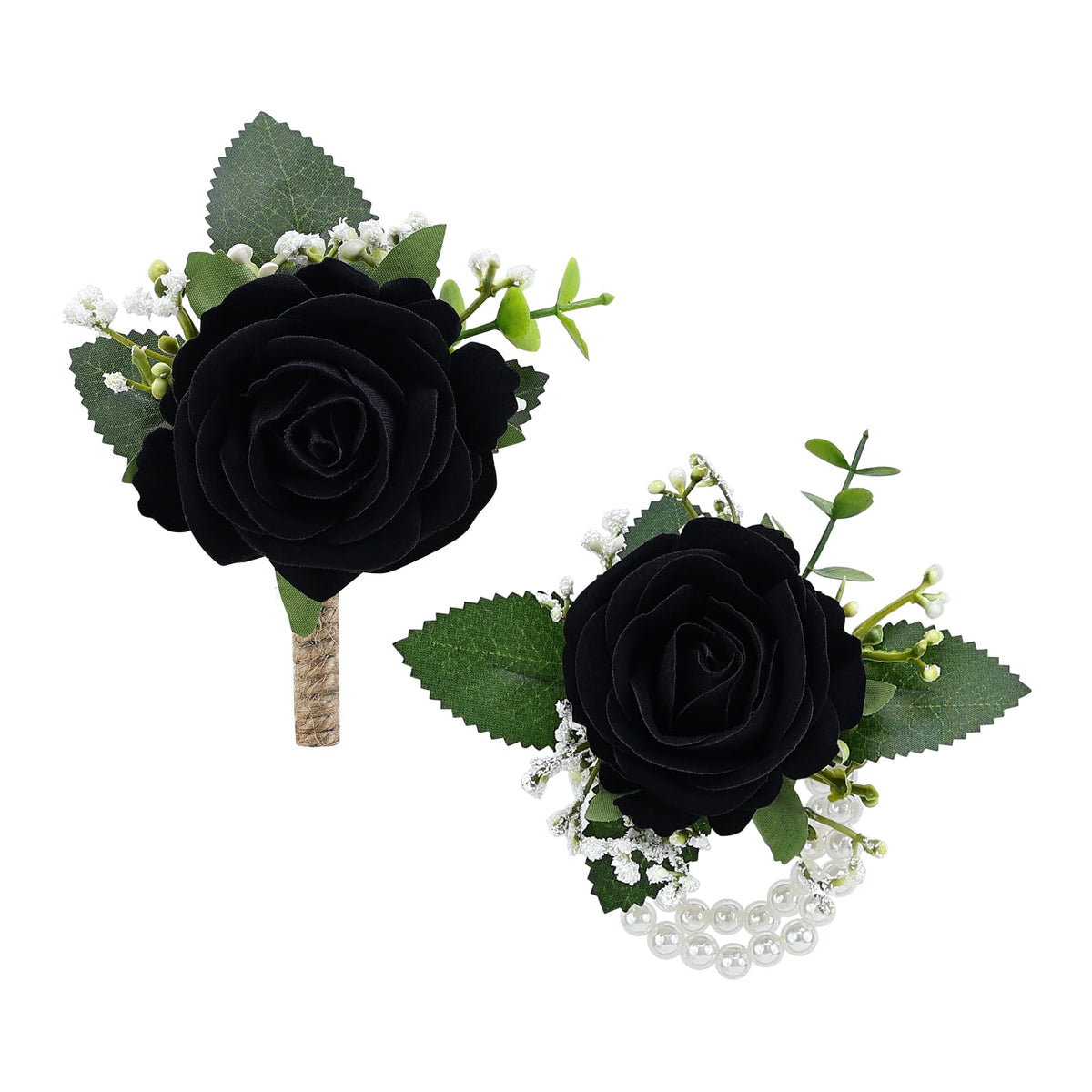 2Pcs Royal Blue Rose Corsage and Men Boutonniere Set, Wrist Band Bracelets, for Wedding Bride Bridesmaid Groom Groomsmen Flower Accessories Prom Party Man Suit Decor