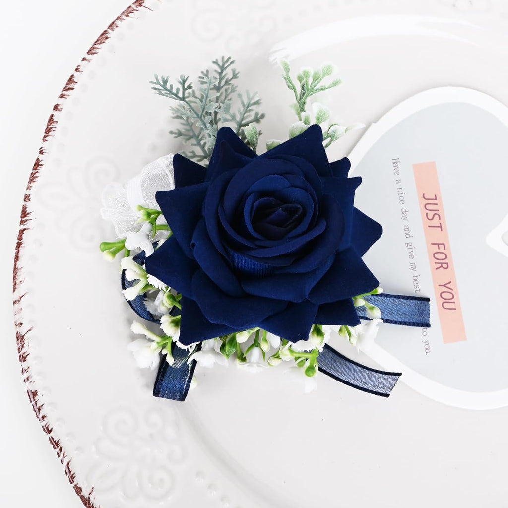 MAFELOE Artificial Corsage & Boutonniere Set, Navy Blue, 2 Pieces (Y-N1)