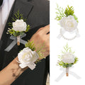 Garisey 2Pcs White Artificial Rose Boutonniere for Men Wedding Ceremony