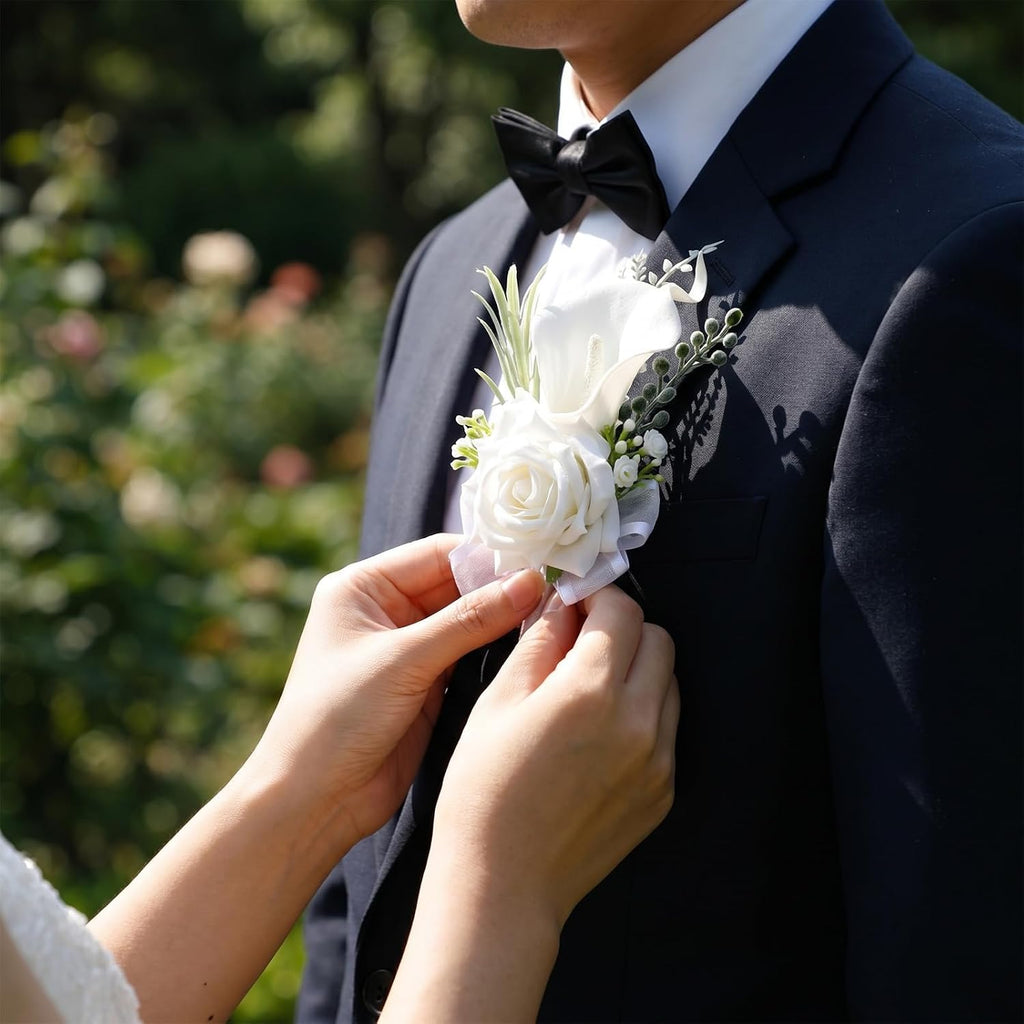 Artificial Calla Lily Boutonniere for Men, Wedding Homecoming Dance Corsage