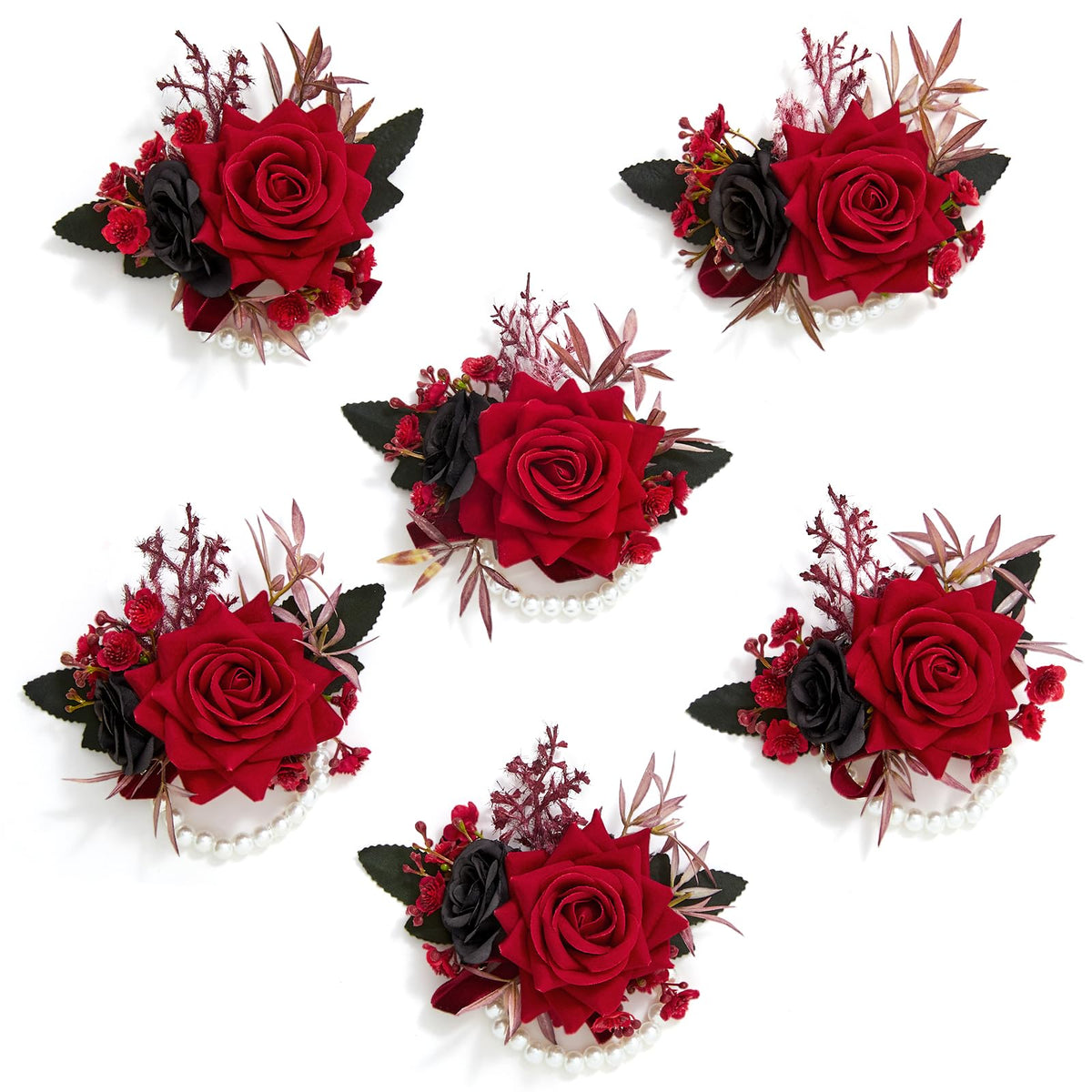 Serwalin 6 Pcs Champagne Rose Wrist Corsage Wristlet for Wedding Prom Party