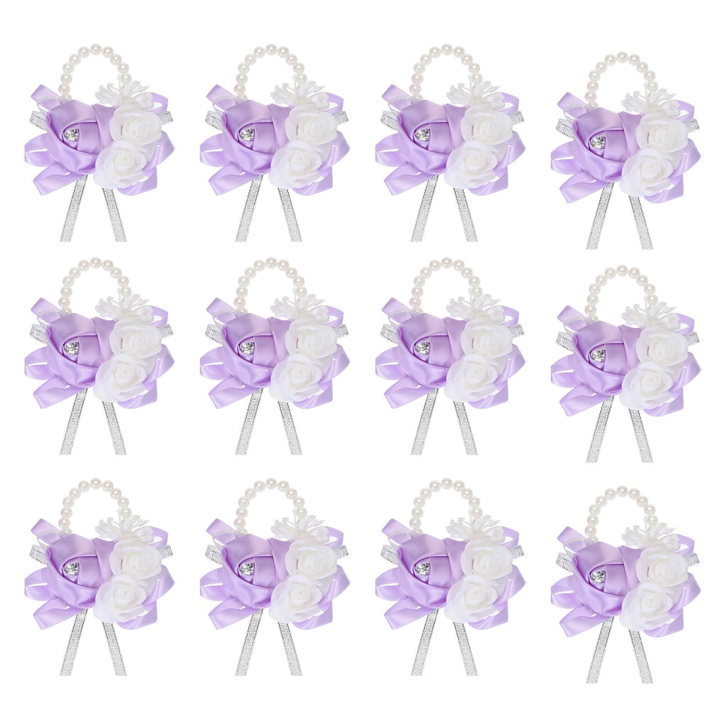 MECCANIXITY 12Pcs Wrist Corsage Artificial Flower Bracelets Rose Wrist Bride Groom Decorative for Wedding Ceremony Prom Party Anniversary Sky Blue