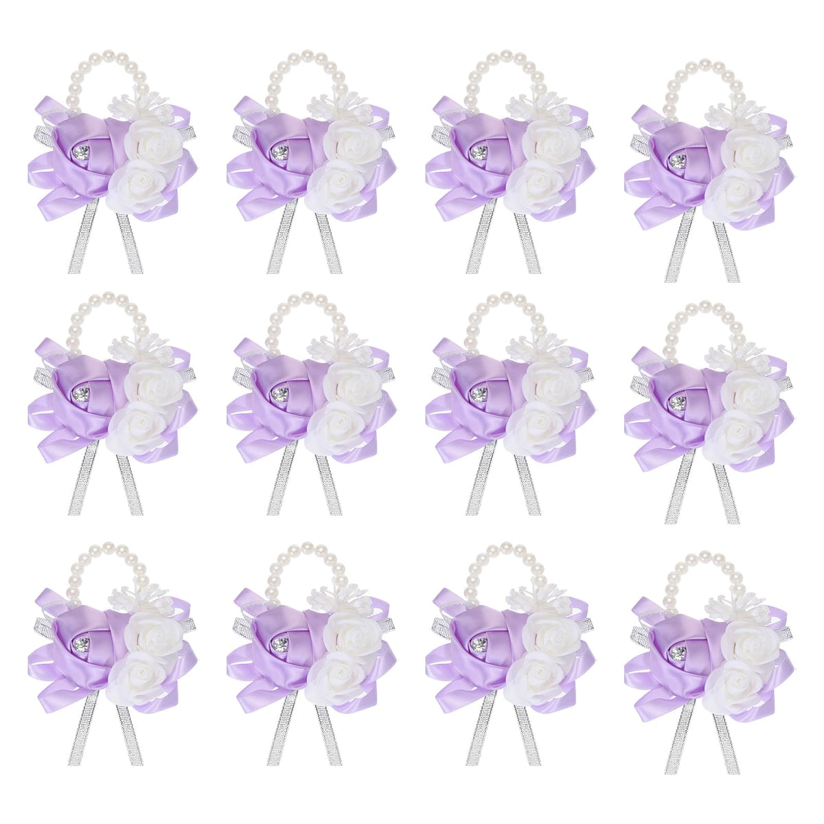MECCANIXITY 12Pcs Wrist Corsage Artificial Flower Bracelets Rose Wrist Bride Groom Decorative for Wedding Ceremony Prom Party Anniversary Sky Blue