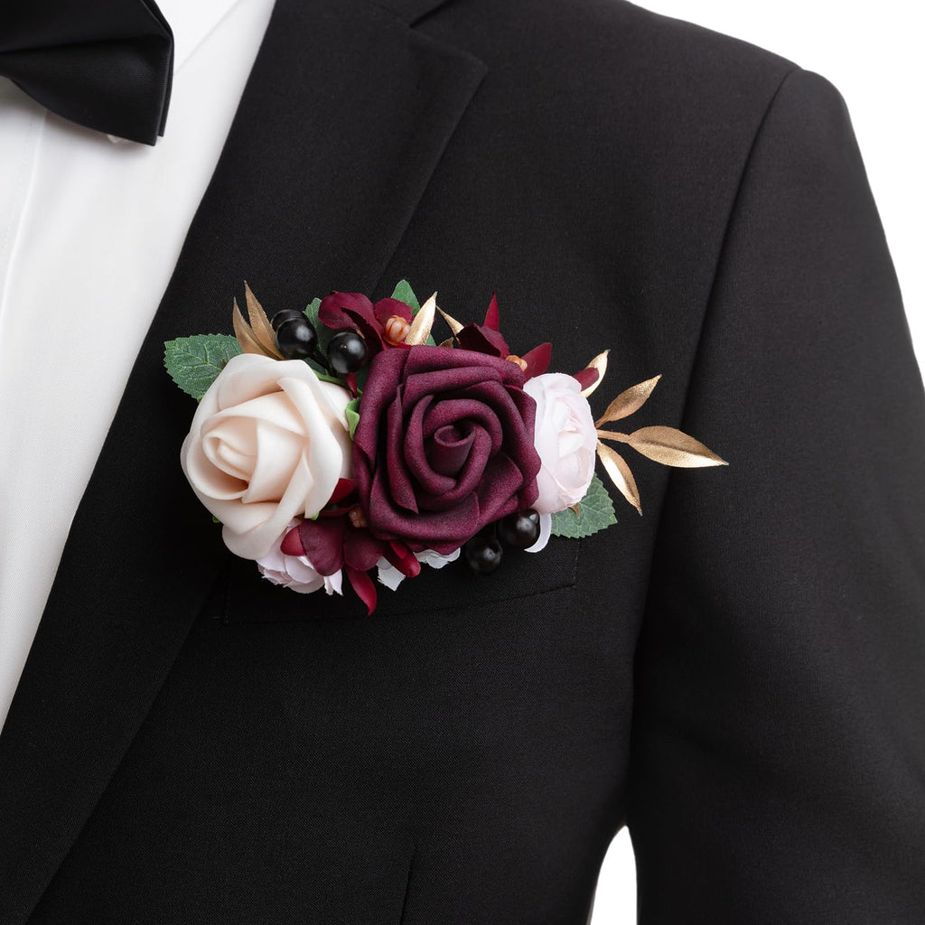 Ling's Moment Boutonniere for Men with Pin, White Ranunculus Ivory, 6"Wx5"H