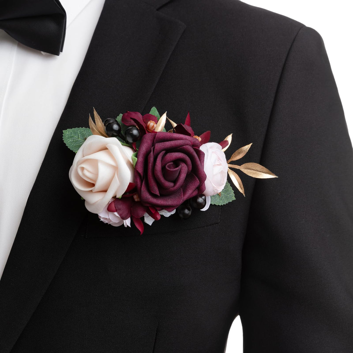 Ling's Moment Boutonniere for Men with Pin, White Ranunculus Ivory, 6"Wx5"H