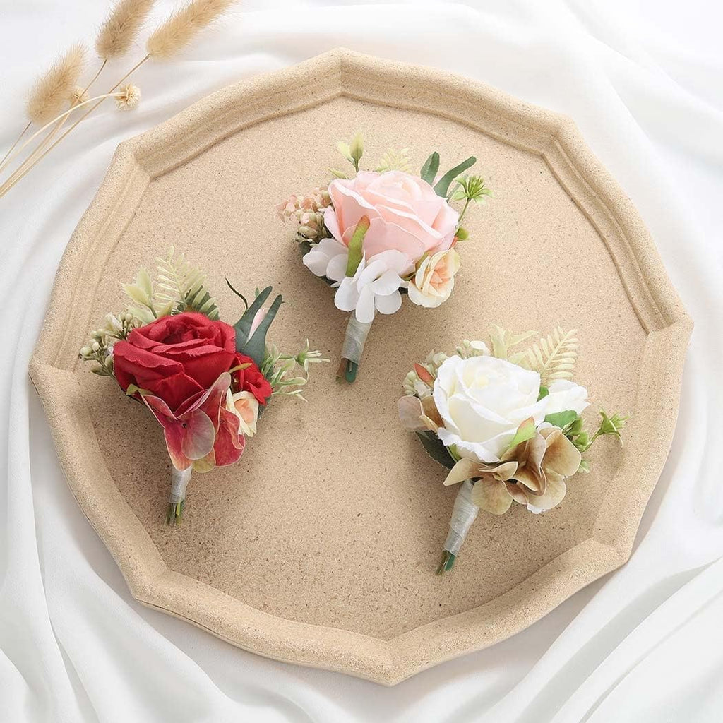 Wedding Flower Boutonniere White Groom Rose Buttonholes Men's Boutineer Party Suit Decoration Prom Anniversary Accessories for Groomsmans and Man (White)