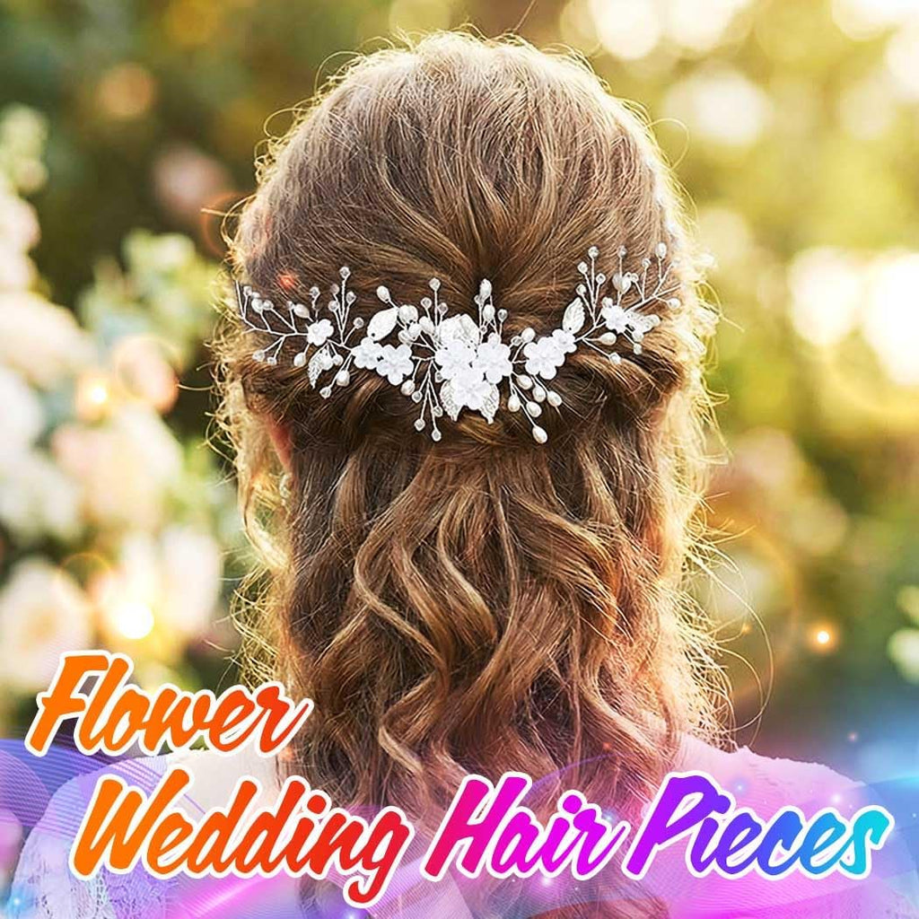 Unicra Flower Hair Vine Pearl Bridal Headpieces Wedding Hair Pieces Silver Prom Hair Accessories for Brides and Women (12.5 Inches)