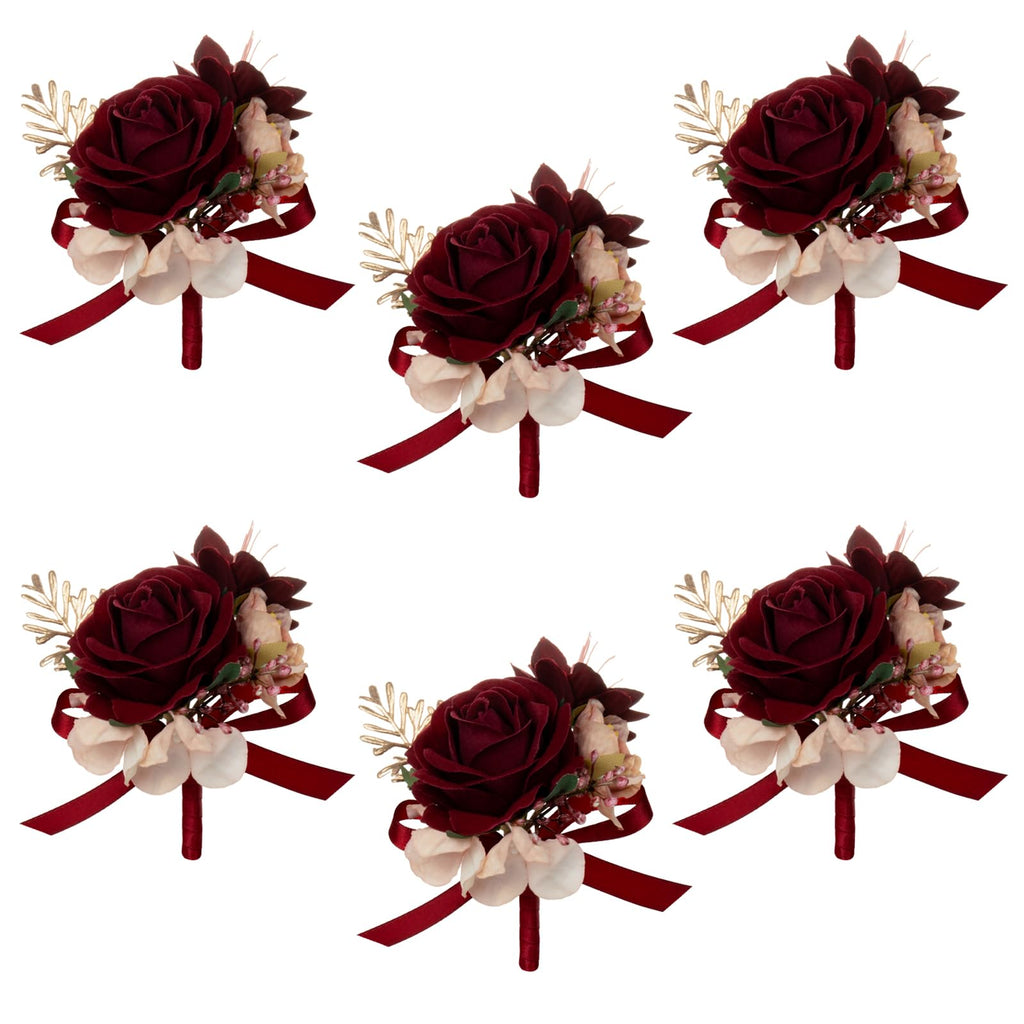 AuroraAria Dusty Rose Boutonniere for Men,Set of 6,Groom Boutonniere for Wedding,Anniversary,Homecoming,Formal Dinner Party,Wedding Decor,Artificial Dusty Rose Rose