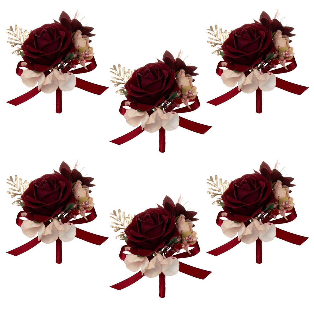 AuroraAria Dusty Rose Boutonniere for Men,Set of 6,Groom Boutonniere for Wedding,Anniversary,Homecoming,Formal Dinner Party,Wedding Decor,Artificial Dusty Rose Rose
