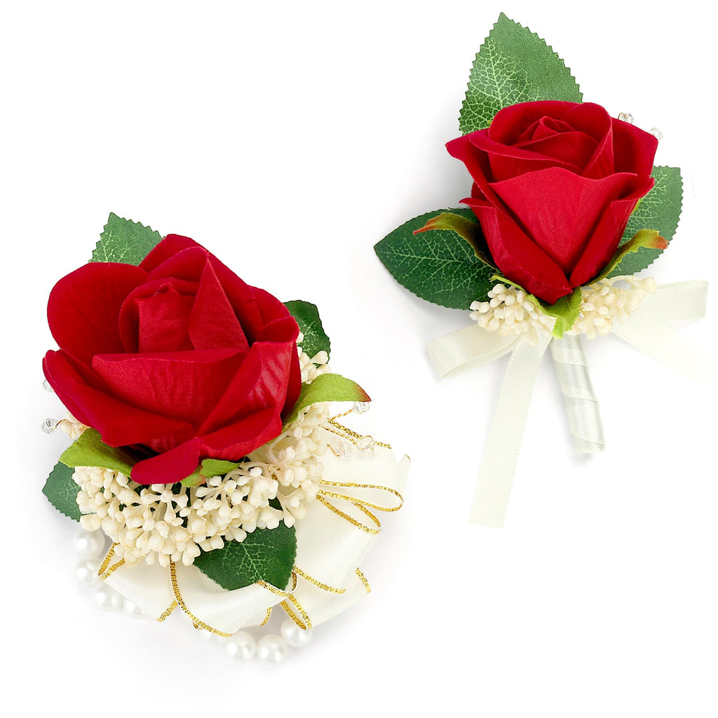 Blue Corsage and Boutonniere Set Double Pearl Bracelets