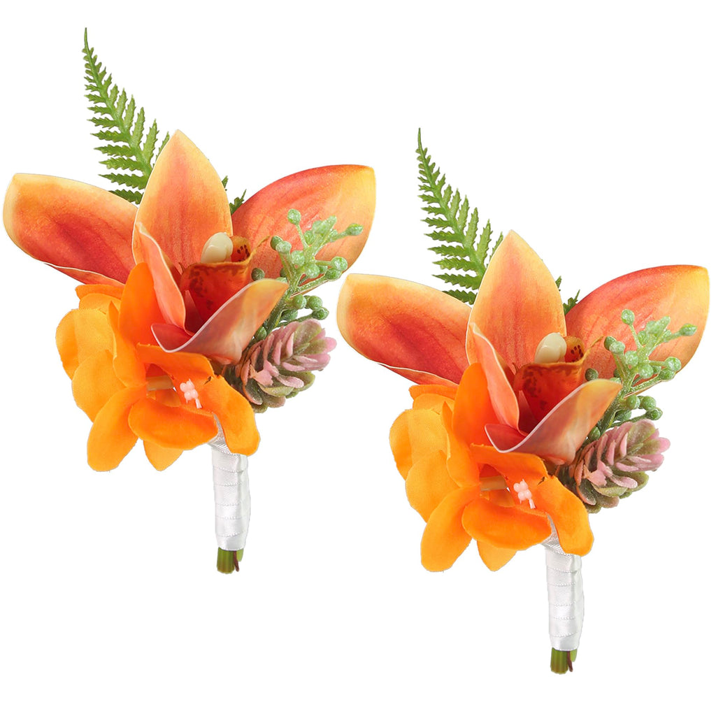 Rinlong 2Pcs Terracotta Boutonnieres with Pins for Men, Groom, Groomsmen