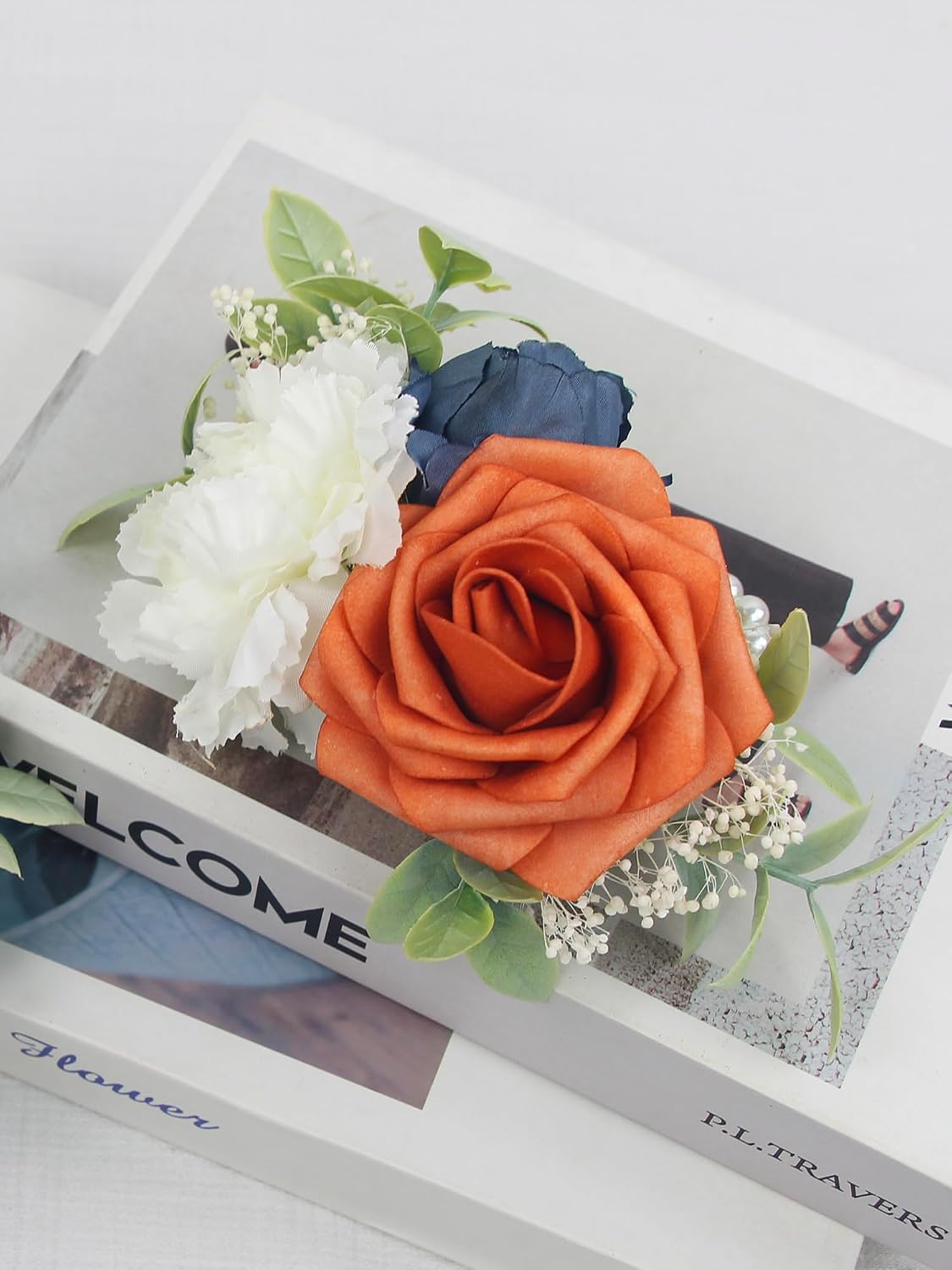 Rinlong 2Pcs Navy Terracotta Wrist Corsage for Wedding, Prom, Homecoming