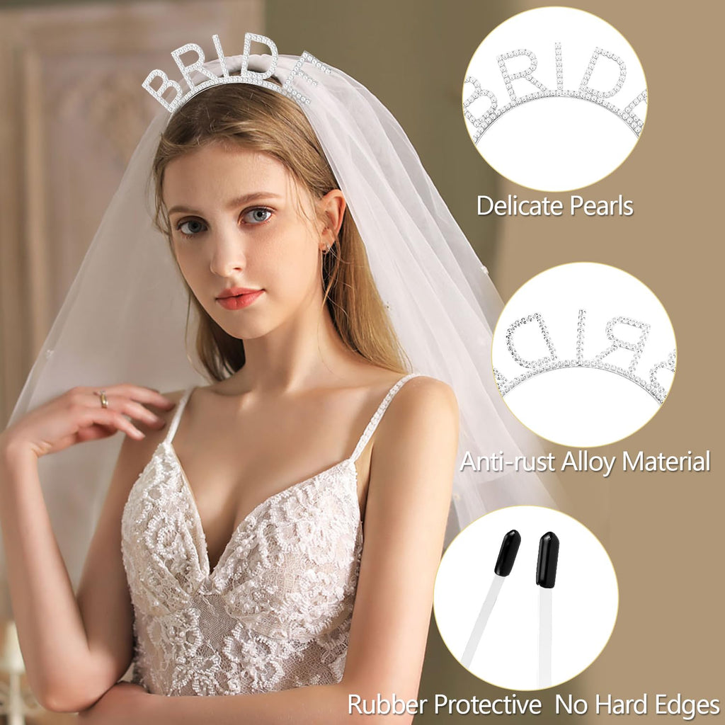 Atoden Bachelorette Party Favors Pearl Bride Headband Tiara Bridal Shower Decorations White Bride Headpiece Crown Wedding Hair Accessories Engagement Party Outfits Gifts