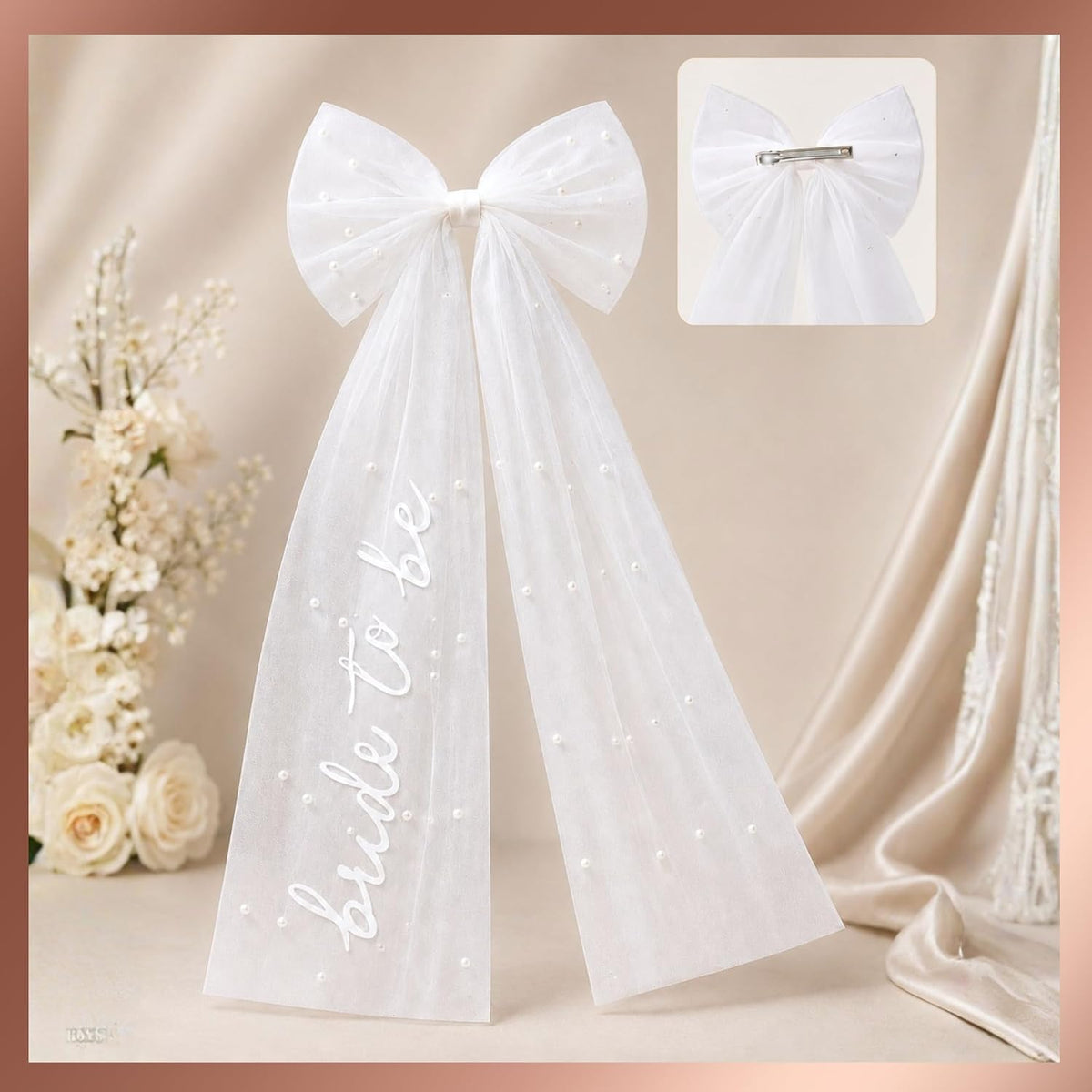 White Pearl Bride to Be Veil with Bride Bow, Bachelorette Party Accessories