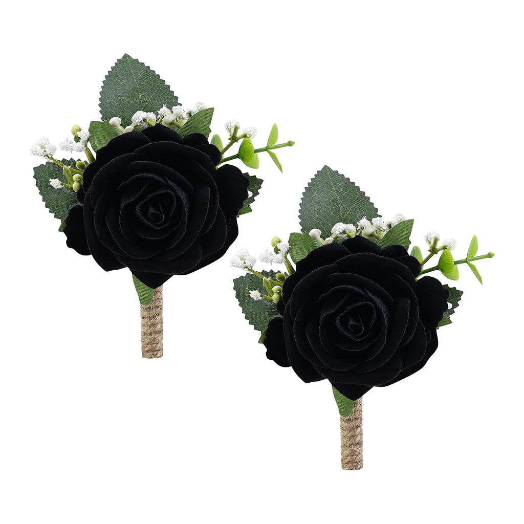 2Pcs Royal Blue Rose Corsage and Men Boutonniere Set, Wrist Band Bracelets, for Wedding Bride Bridesmaid Groom Groomsmen Flower Accessories Prom Party Man Suit Decor