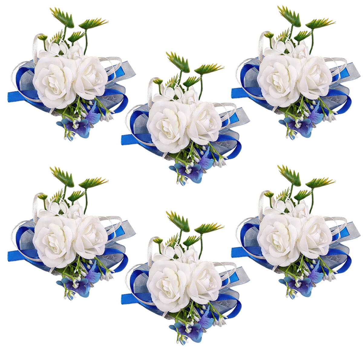 Artificial Champagne Rose Wrist Corsages Set 6Pcs for Wedding Party