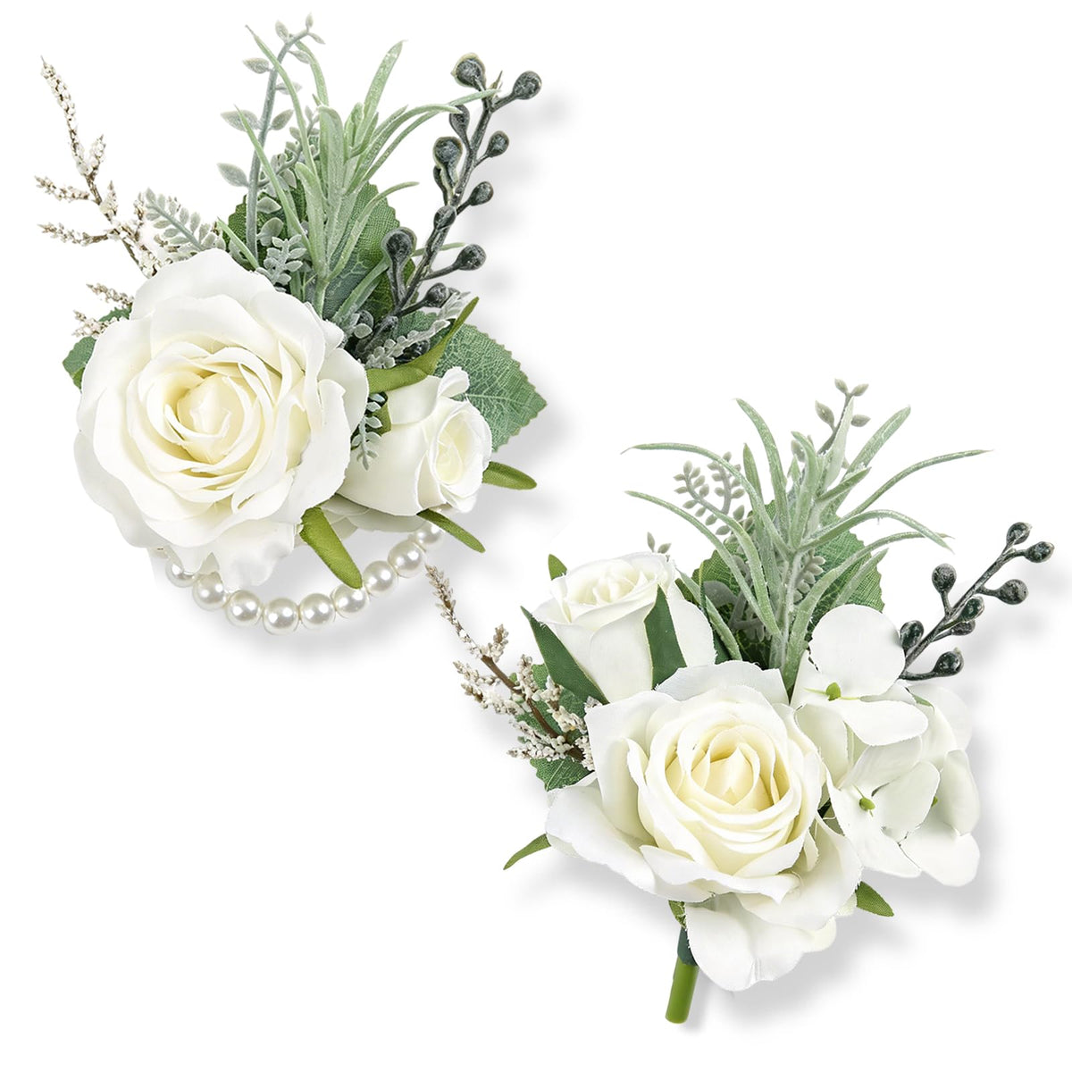 6Pcs Ivory White Faux Silk Rose Women Corsages Wristlet Wedding