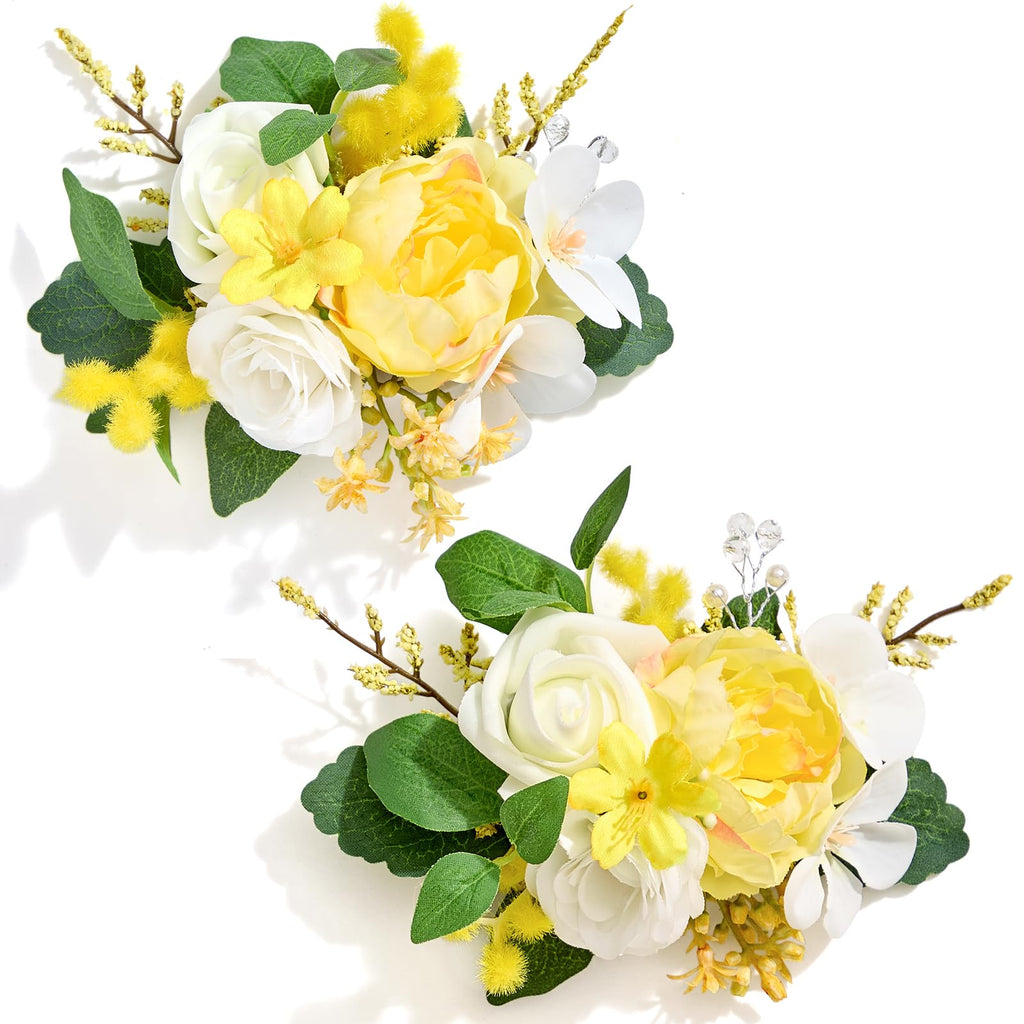 Serwalin 2Pcs Champagne Rose Boutonniere for Men Wedding Prom Party 6-7Inch