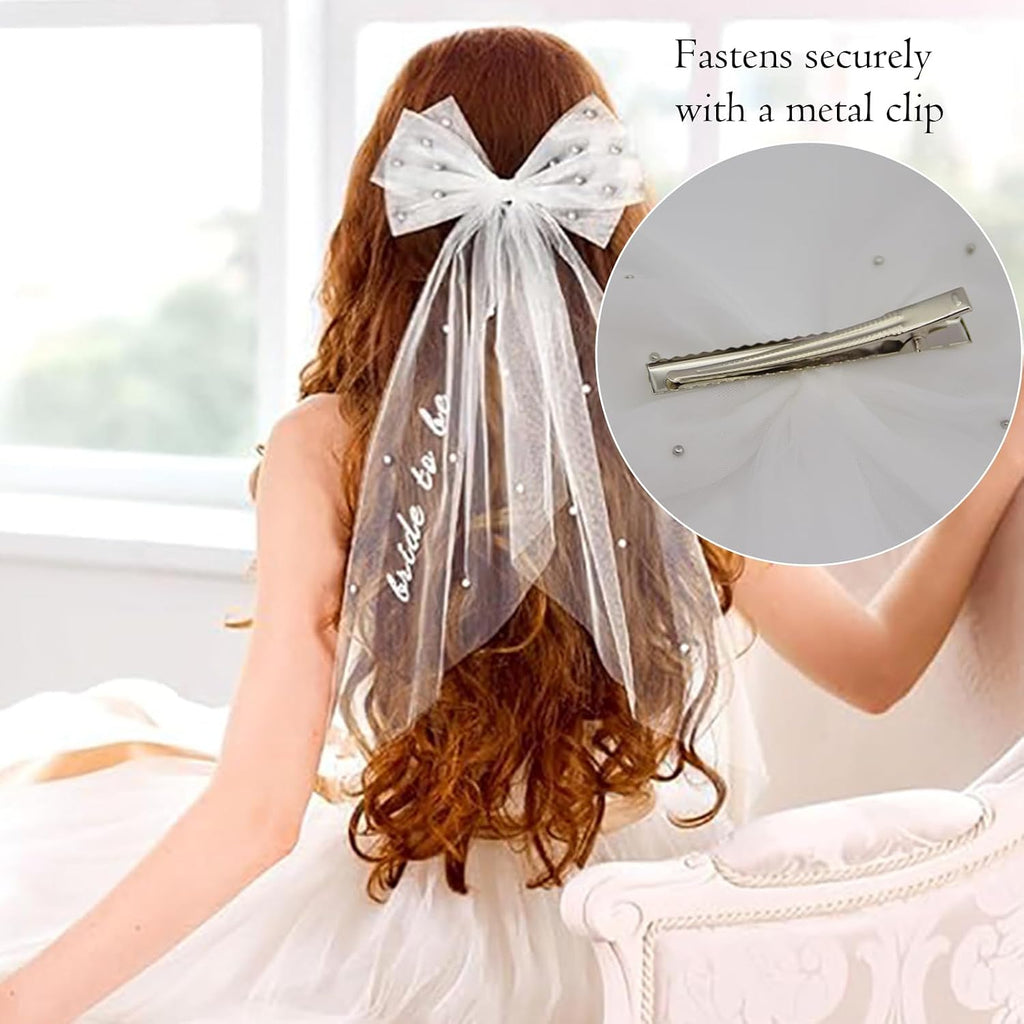 JoyChoi Bachelorette Party Accessories for Bride – 3-Piece Set with Heart Sunglasses, Sash & Pearl Bow Veil – Fun & Cute Bridal Shower Accessories, Engagement Favors & Wedding Gifts for Women