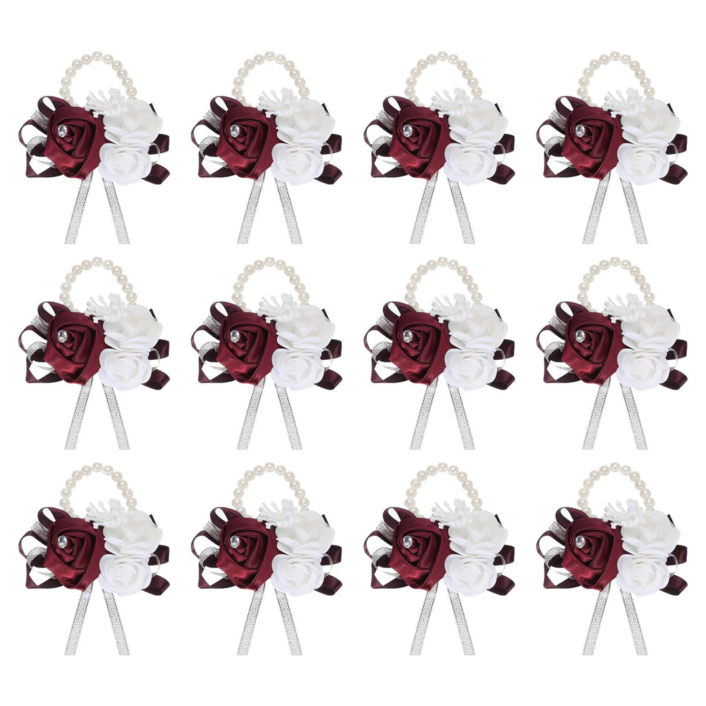 MECCANIXITY 12Pcs Wrist Corsage Artificial Flower Bracelets Rose Wrist Bride Groom Decorative for Wedding Ceremony Prom Party Anniversary Sky Blue