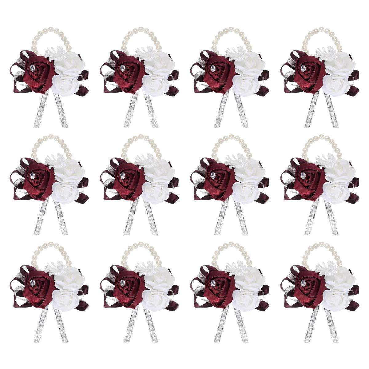 MECCANIXITY 12Pcs Wrist Corsage Artificial Flower Bracelets Rose Wrist Bride Groom Decorative for Wedding Ceremony Prom Party Anniversary Sky Blue