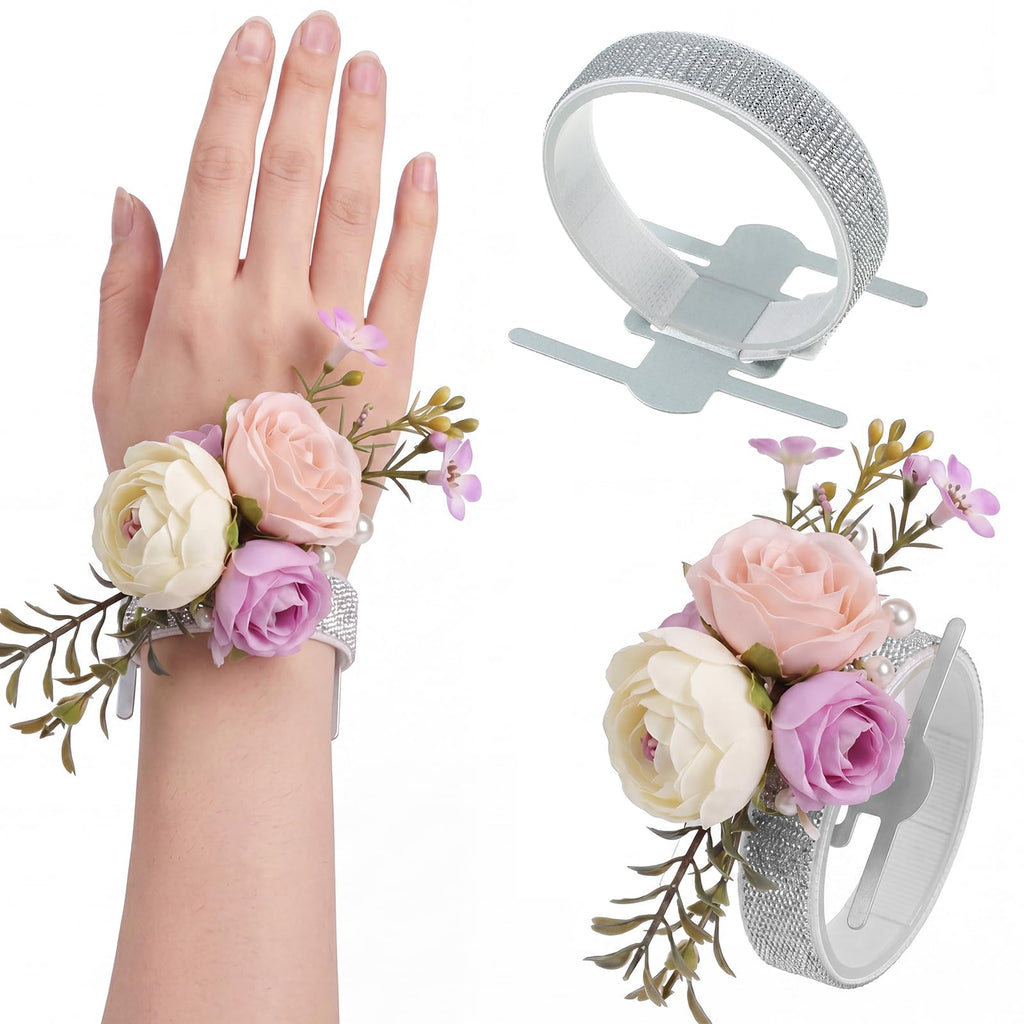 Chinco 48 Pieces Wrist Corsage Bands Elastic Stretchable Corsage Wristlets Bracelets Prom DIY Wrist Accessories Elegant Wristlets Bands for Wedding Party Bride Bridesmaid Prom Festival