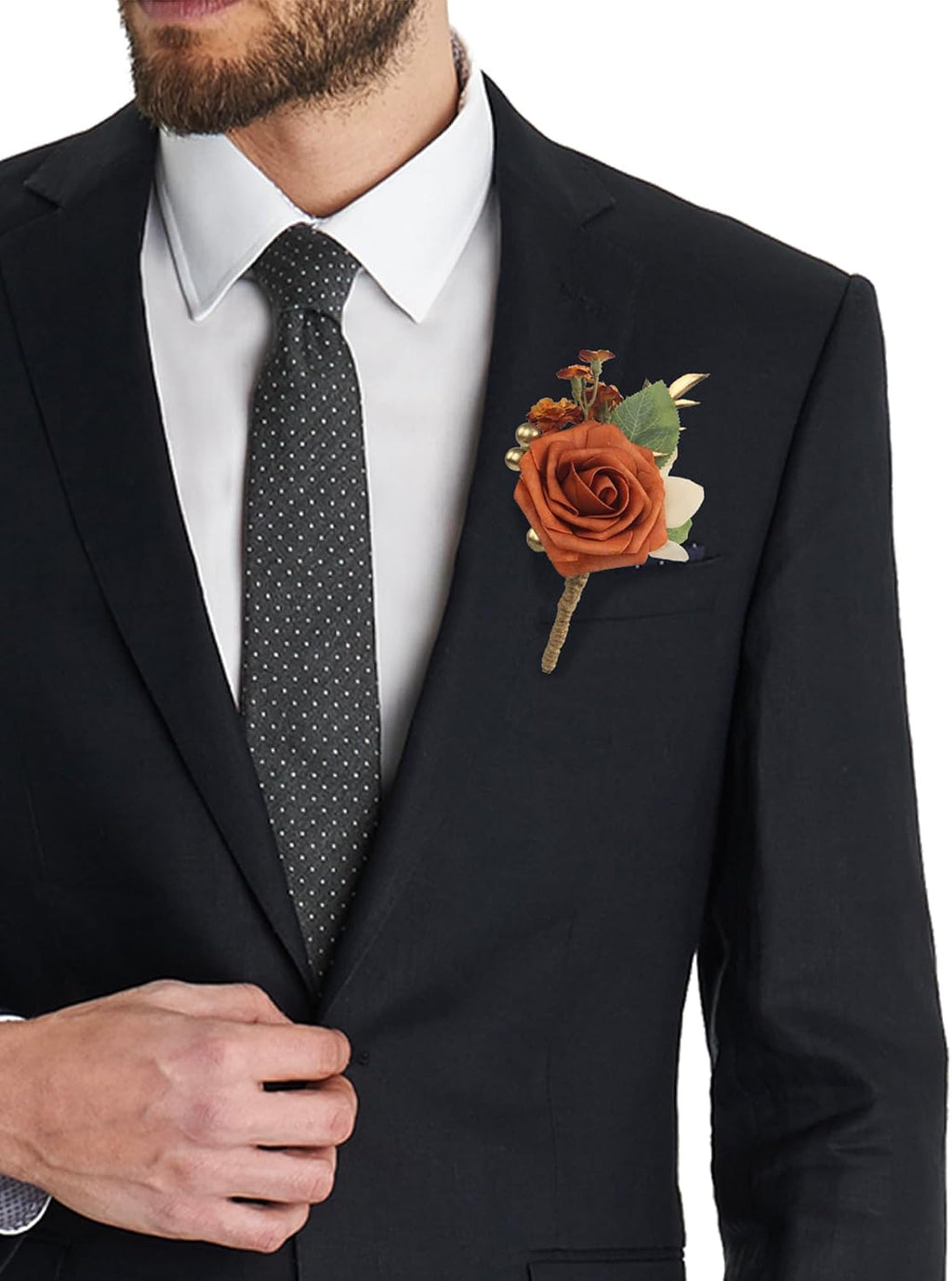Rinlong 2Pcs Terracotta Boutonnieres with Pins for Men, Groom, Groomsmen
