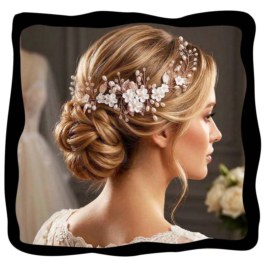 Unicra Flower Hair Vine Pearl Bridal Headpieces Wedding Hair Pieces Silver Prom Hair Accessories for Brides and Women (12.5 Inches)