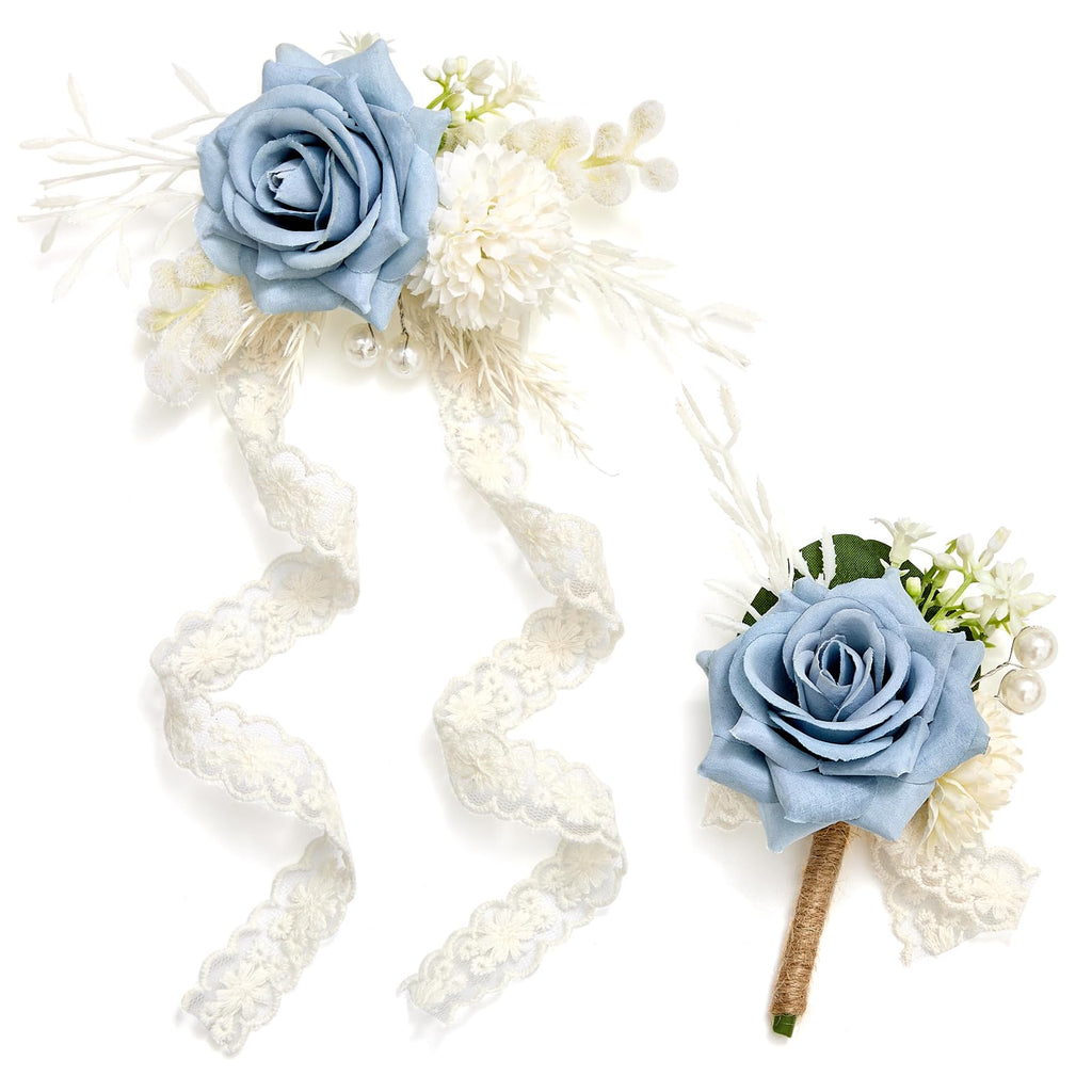 Serwalin 6 Pcs White Rose Wrist Corsage Wristlet for Wedding Prom Party