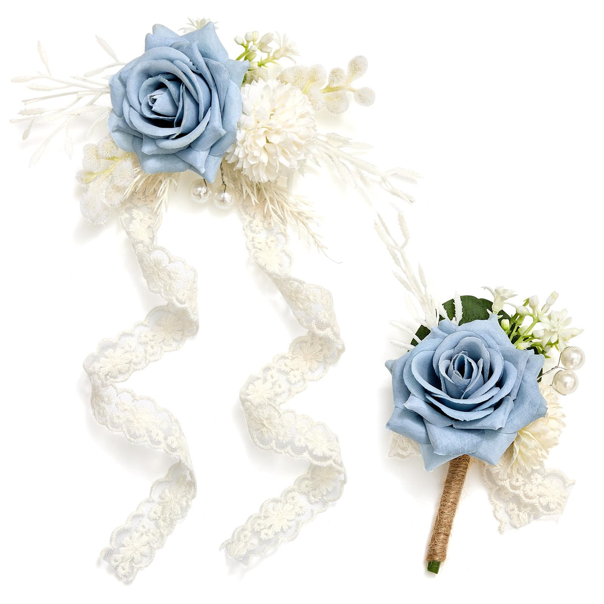 Serwalin 6 Pcs White Rose Wrist Corsage Wristlet for Wedding Prom Party
