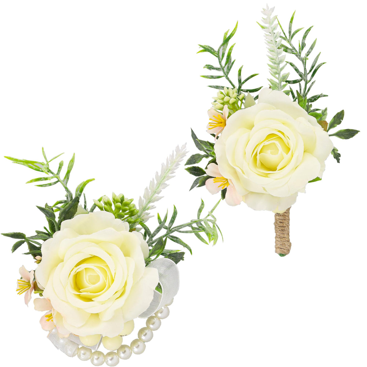 SITUMEIZI 2Pcs Red Rose Wrist Corsage and Boutonniere Set for Prom Decor
