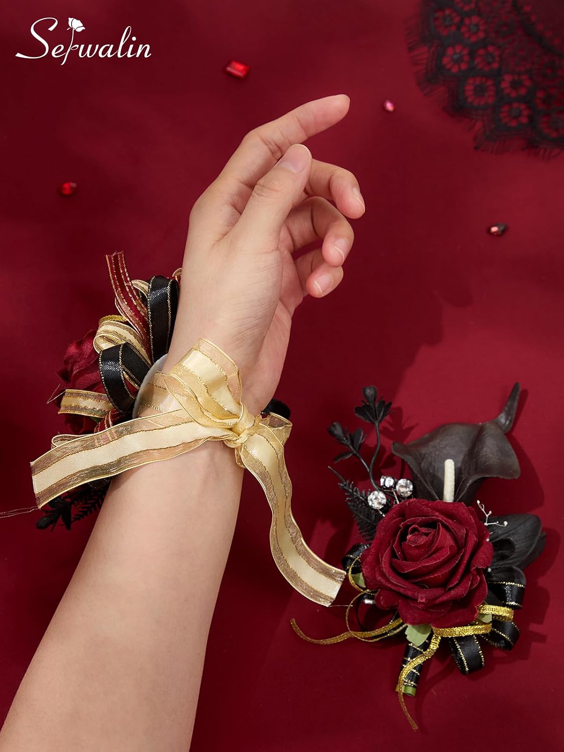 Serwalin Burgundy Corsage and Boutonniere Set for Wedding Prom Homecoming