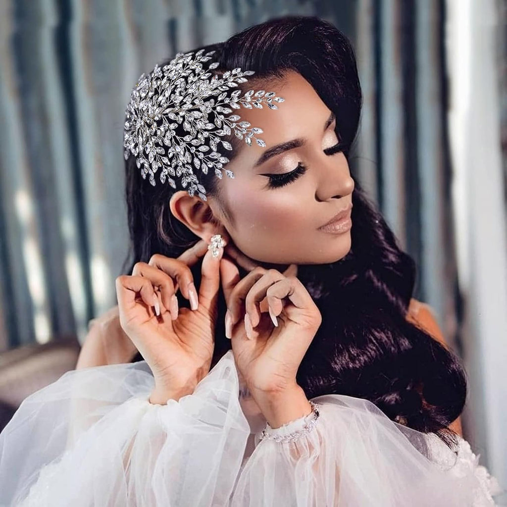 TRiXY Wedding Headband Bridal Hair Pieces Rhinestone Hair Accessories for Brides and Bridesmaids Party Headpieces for Women Silver HP438