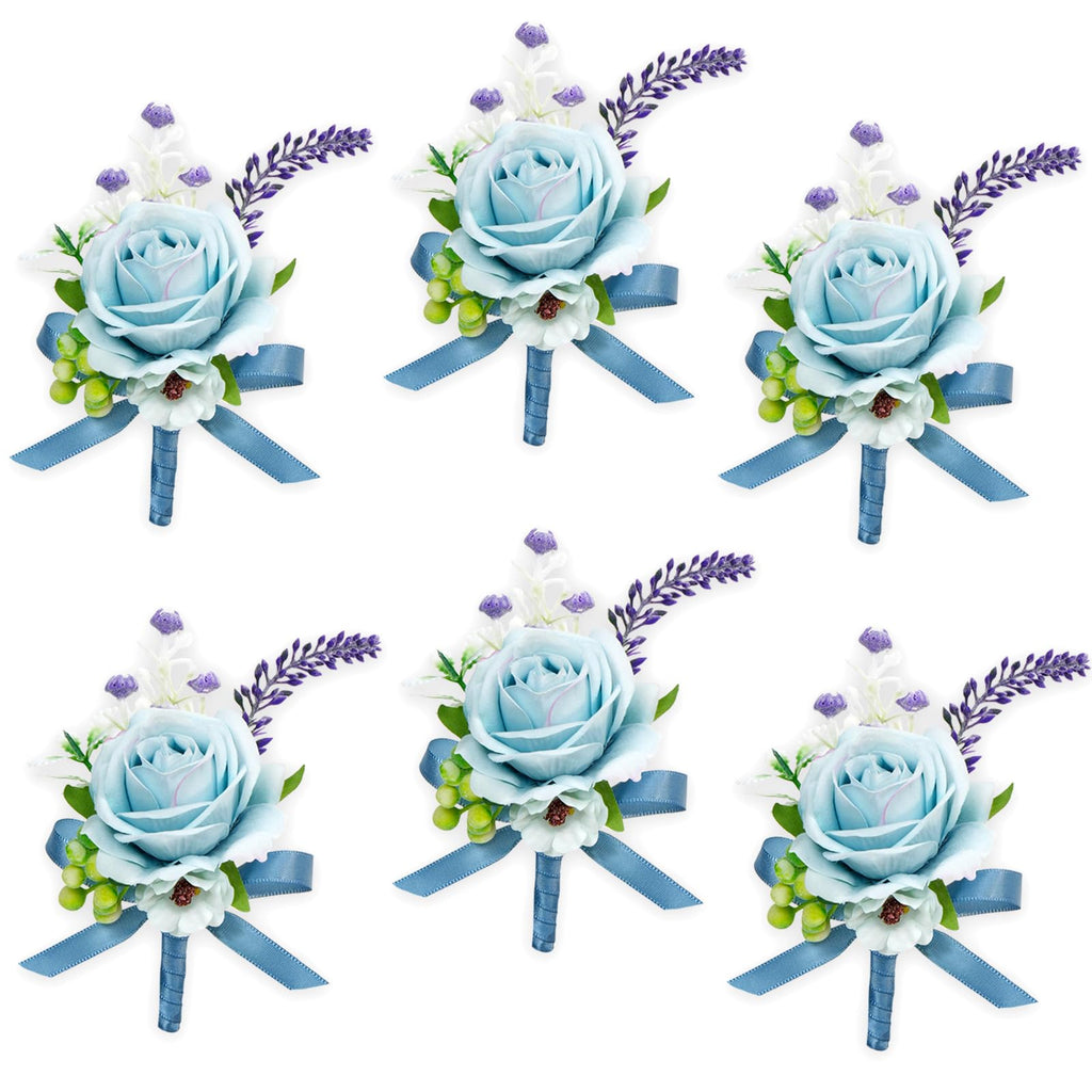 AuroraAria Dusty Rose Boutonniere for Men,Set of 6,Groom Boutonniere for Wedding,Anniversary,Homecoming,Formal Dinner Party,Wedding Decor,Artificial Dusty Rose Rose