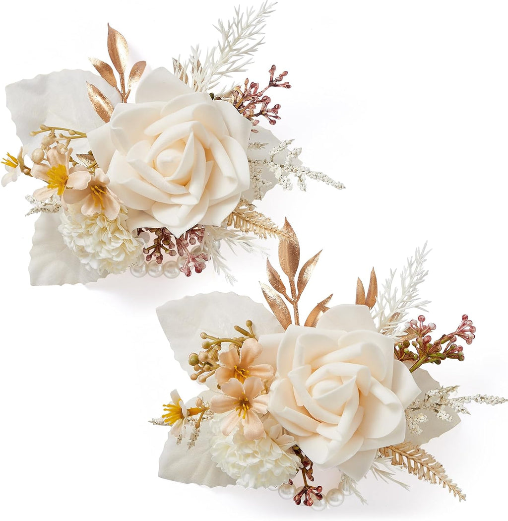 Serwalin 2Pcs Champagne Wrist Corsage Wristlet for Wedding Prom, 6-7Inch