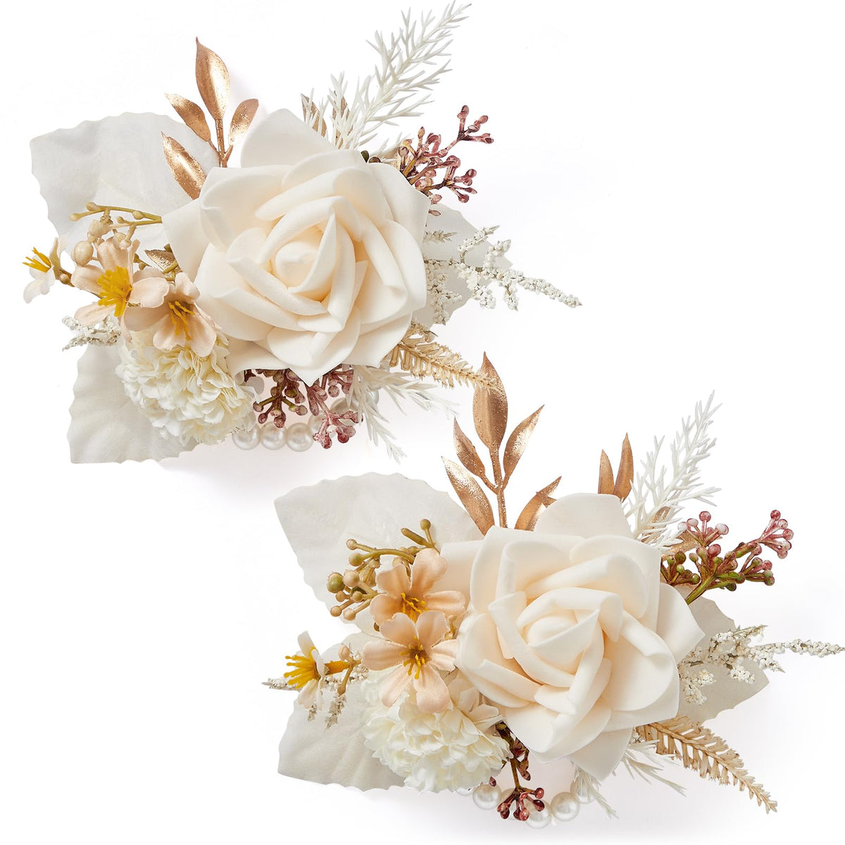 Serwalin 2Pcs Champagne Wrist Corsage Wristlet for Wedding Prom, 6-7Inch