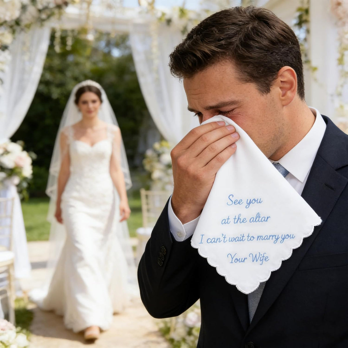 Lamyba Something Blue for Bride and Groom Wedding Handkerchief,Mom and Dad Gifts